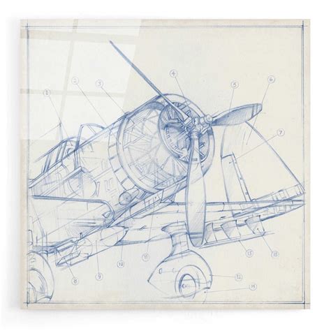 Acrylic Glass Wall Art airplane Mechanical Sketch I by Ethan Harper - Etsy