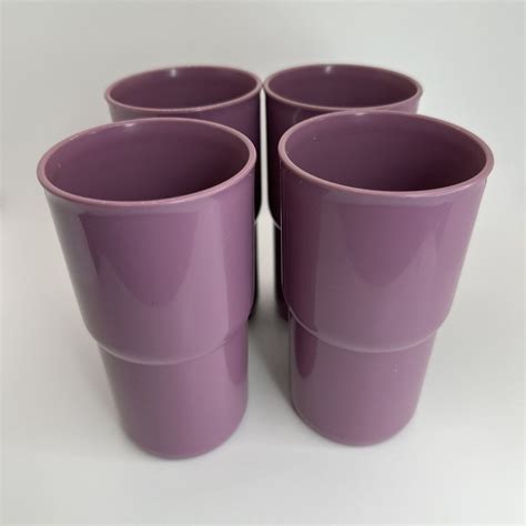 NEW Tupperware 4 Plastic Tumbler Cups 12Oz 2412 Purple Stackable Retro