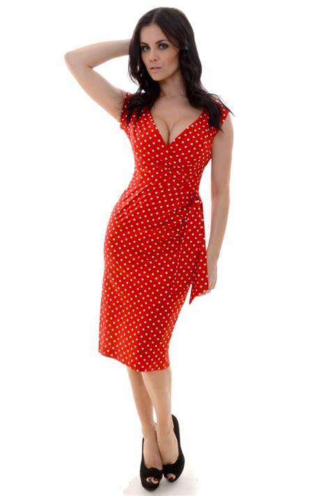 Red Polka Hourglass Vintage Pencil Dress