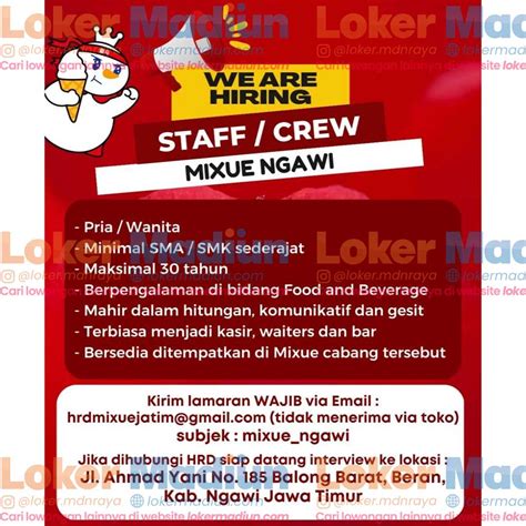 Lowongan Kerja Crew Mixue Ngawi