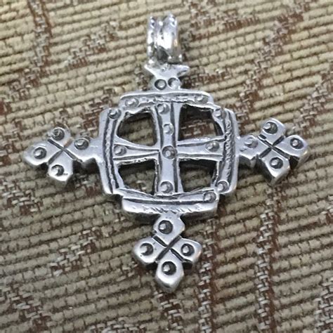 Ethiopian Coptic Cross Silver Handmade Gem