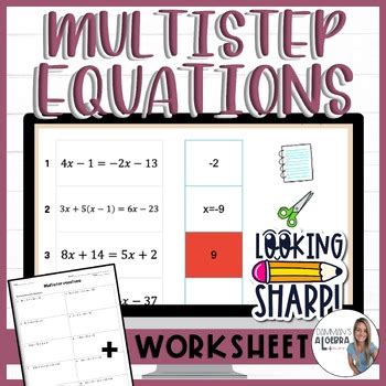 Solving Multistep Equations With Variables On Both Sides Sticker Worksheet