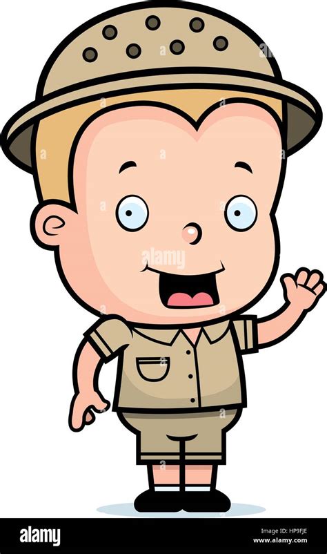 A Happy Cartoon Safari Boy Waving And Smiling Stock Vector Image And Art