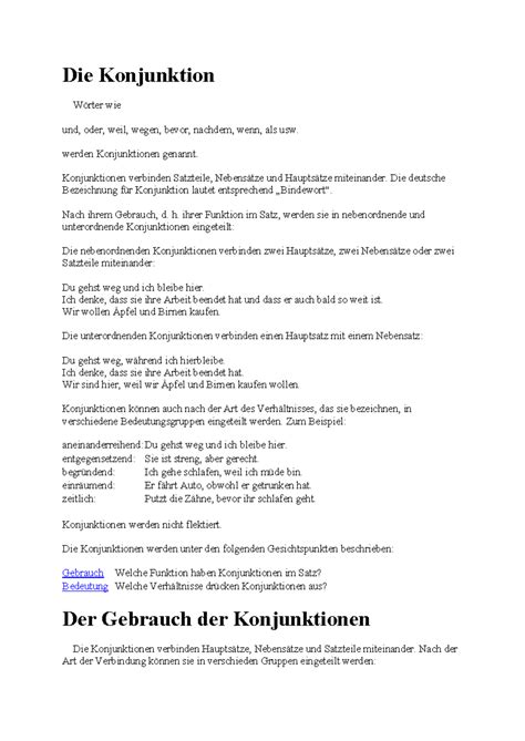 Die Konjunktion German Language Die Konjunktion Wörter Wie Und
