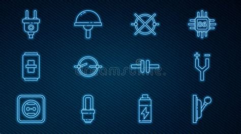 Set Line Electrical Panel Cable Circuit Scheme Light Switch Plug