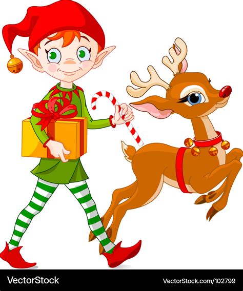 Christmas Elf And Rudolph Royalty Free Vector Image