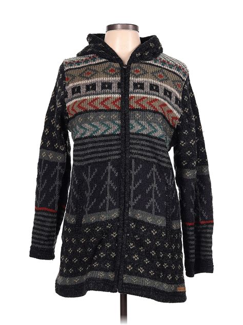 Laundromat 100 Wool Aztec Or Tribal Print Multi Color Black Zip Up