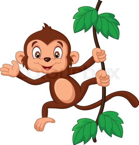 Cartoon baby monkey waving | Stock vector | Colourbox