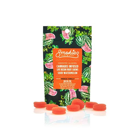 Sour Watermelon Indica 100mg Live Resin Fruit Chews Az Smokiez Edibles