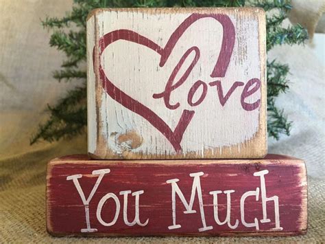 Primitive Country Open Heart Love You Much Valentine Shelf Sitter Wood