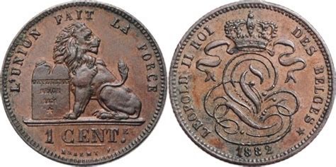 1 Centime 1882 Belgium DES UNC King Leopold II 1865 1909 Unz MA