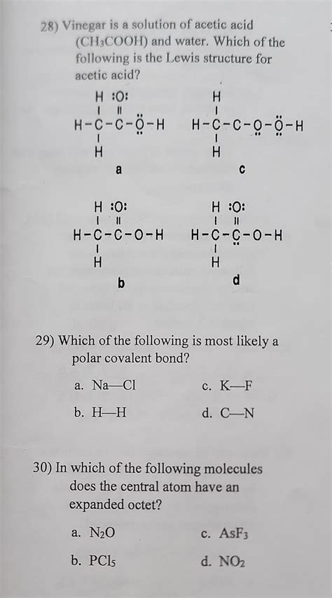 Solved 28 Vinegar Is A Solution Of Acetic Acid CH3COOH Chegg