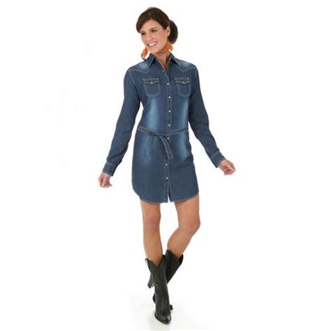 Womens Wrangler Denim Long Sleeve Western Dress Aa Callisters Blue Denim Dress Denim Dress