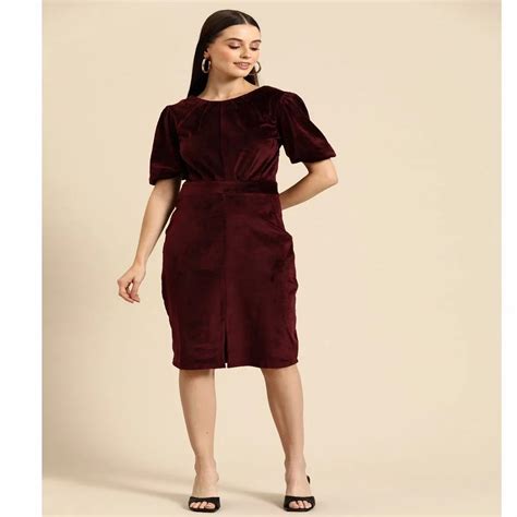 Women Velvet Dark Maroon Party Wear Dress At Best Price In New Delhi