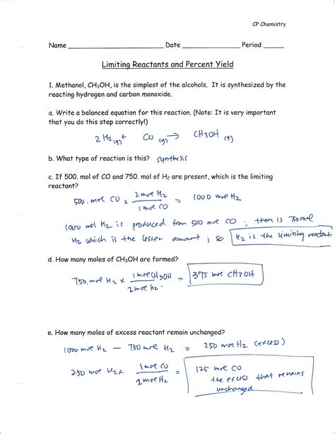 Limiting Reactant Practice Problems Worksheets