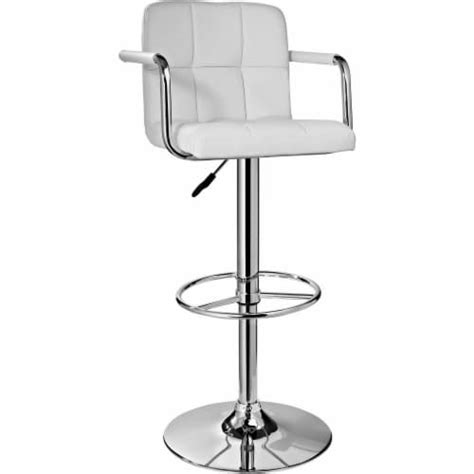 Linon Quilted Back Metal Faux Leather Swivel Bar Stool In Chrome White