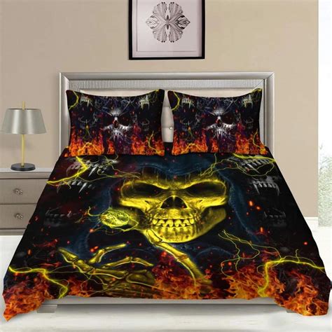 Golden Lucifer Morning Star Satanic Coin Grim Reaper Fire Skull Bedding