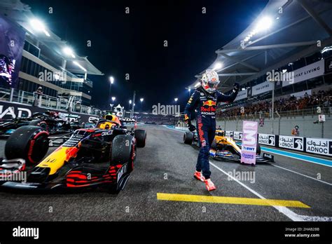 Max Verstappen (NLD) Red Bull Racing RB16B celebrates his pole position ...