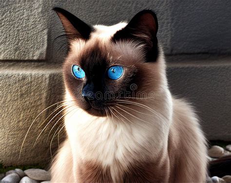 Siamese Cat Portrait With Blue Eyes Stock Illustration Illustration