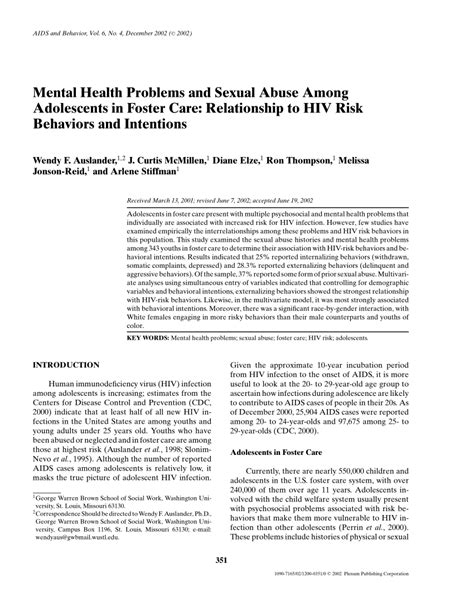 Pdf Mental Health Problems And Sexual Abuse Among Adolescents In