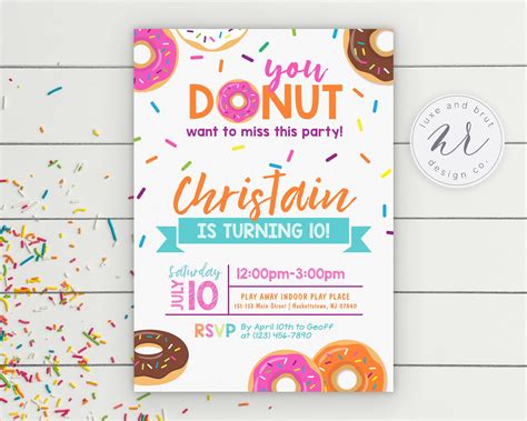 Dunkin Donut Birthday Party Invitation You Donut Want To Etsy