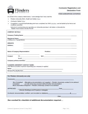 Fillable Online Flinders Edu Contractor Registration And Declaration