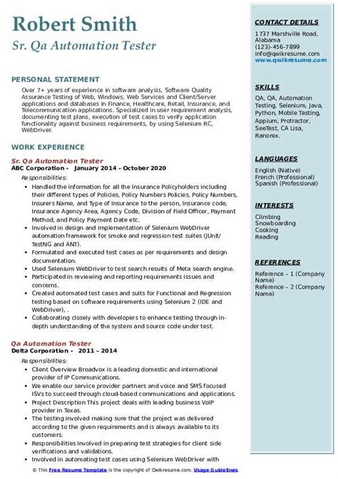 10 Qa Automation Tester Resume Samples And Templates For 2025