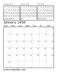 Download 1858 Printable Calendars