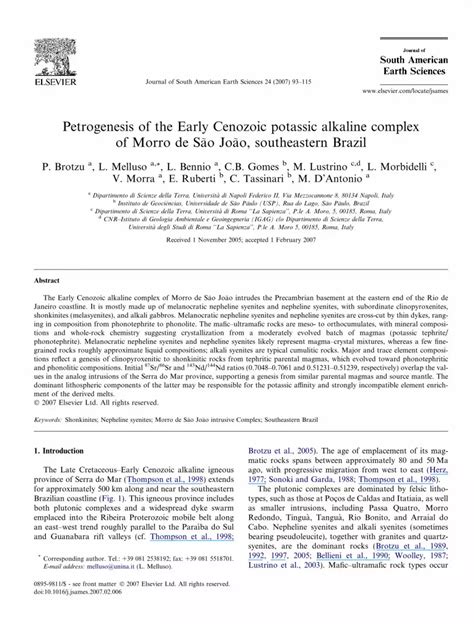 PDF Petrogenesis Of The Early Cenozoic Potassic Alkaline Complex Of