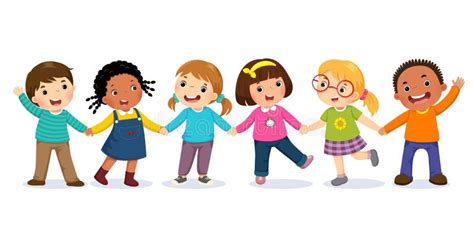 Group of Happy Kids Holding Hands. Friendship Concept Stock Vector ...