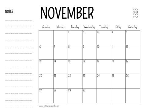 November 2022 Printable Calendar - A Printable Calendar