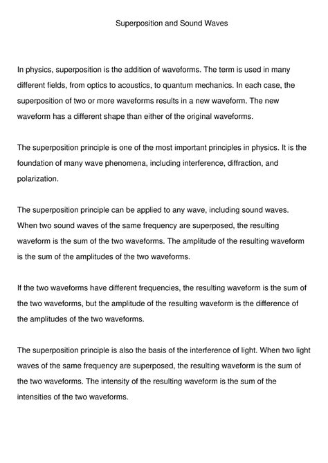 Superposition and Sound Waves - The term is used in many different fields, from optics to ...