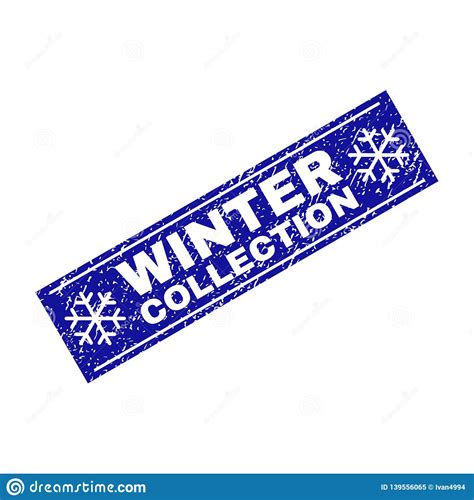 Winter Collection Grunge Rectangle Stamp Seal With Snowflakes Stock