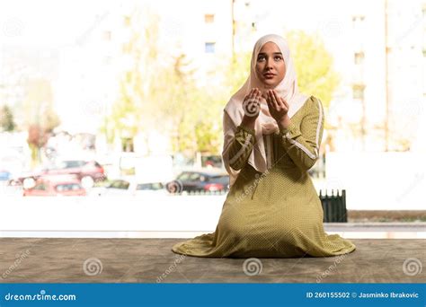 Humble Muslim Woman Is Praying In The Mosque Stock Photo Image Of