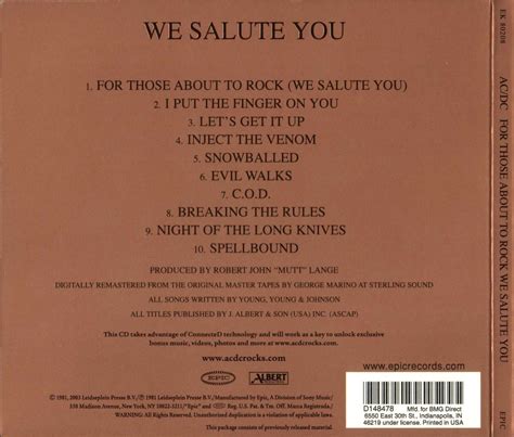 Allcdcovers Acdc For Those About To Rock We Salute You 2003 Retail Cd