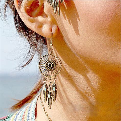 Bohemian Boho Dream Catcher Hippie Earrings Dreamcatcher Summer Feather