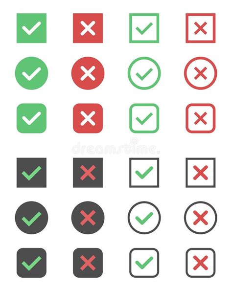 Icone Della Casella Di Controllo Segno Di Spunta E Segni Dell Incrocio