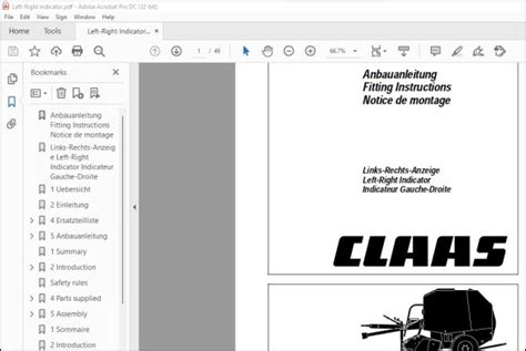 Claas Balers Variant 260 280 Left Right Indicator Fitting Instructions Manual De En Fr Pdf