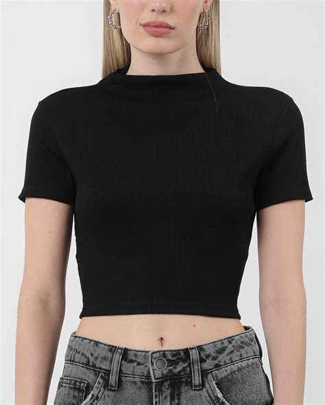 Riachuelo Blusa Cropped Canelada Ajustada Preta Pool By Riachuelo