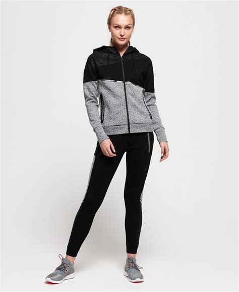 Womens Core Gym Tech Splice Zip Hoodie In City Grey Marl Black