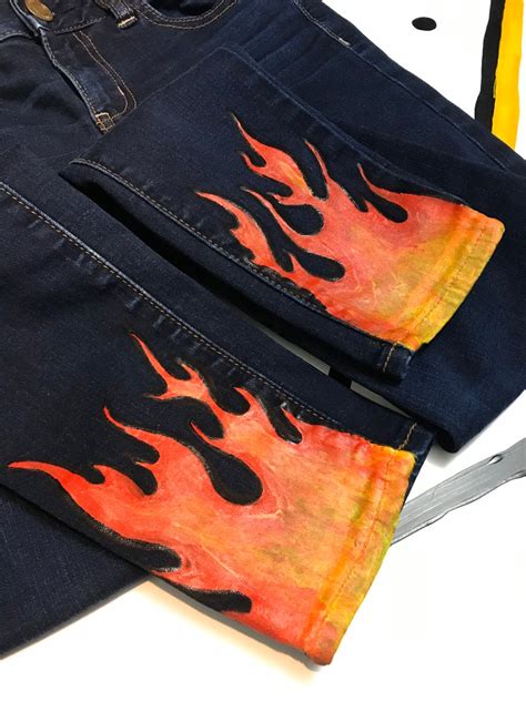 Flame Jeans Flame Jeans Painted Clothes Diy Painted Jeans