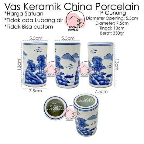 Jual Vas Bunga Keramik Porcelain China Biru Putih Pajangan Flower Vase