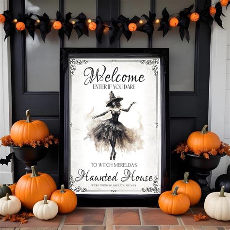 Editable Vintage Witch Halloween Welcome Sign Gothic Halloween Custom