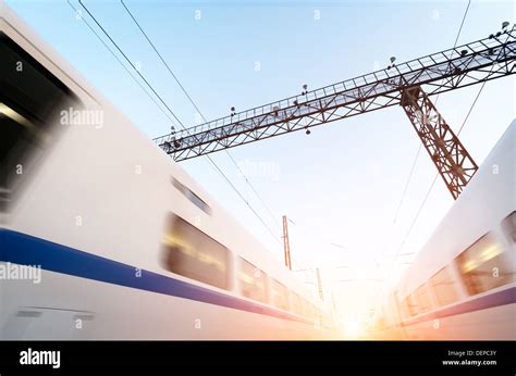 Two Modern High Speed Train With Motion Blur Stock Photo Alamy