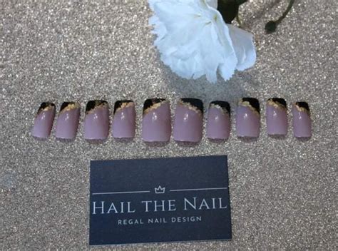 Extra Wide Press On Nails Nude Gold Flake Etsy