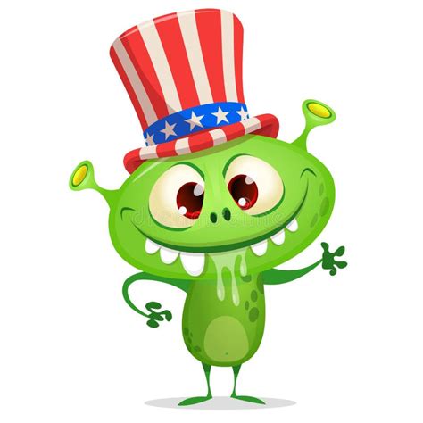 Cartoon Funny Monster Wearing American Uncle Sam Hat On Usa