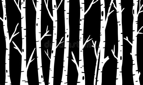 White Branch Tree Or Naked Trees Silhouettes Set Line Up In A Row On Black Background Stock