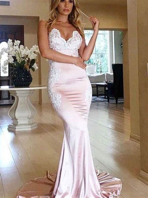 Trumpet Mermaid Sweetheart Sleeveless Applique Sweep Brush Train Satin