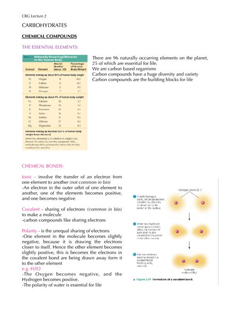 Cbg Lecture 2 Notes CBG Lecture 2 CARBOHYDRATES CHEMICAL COMPOUNDS