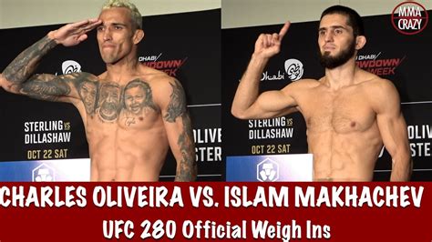 UFC 280 OFFICIAL WEIGH INS Charles Oliveira Vs Islam Makhachev YouTube